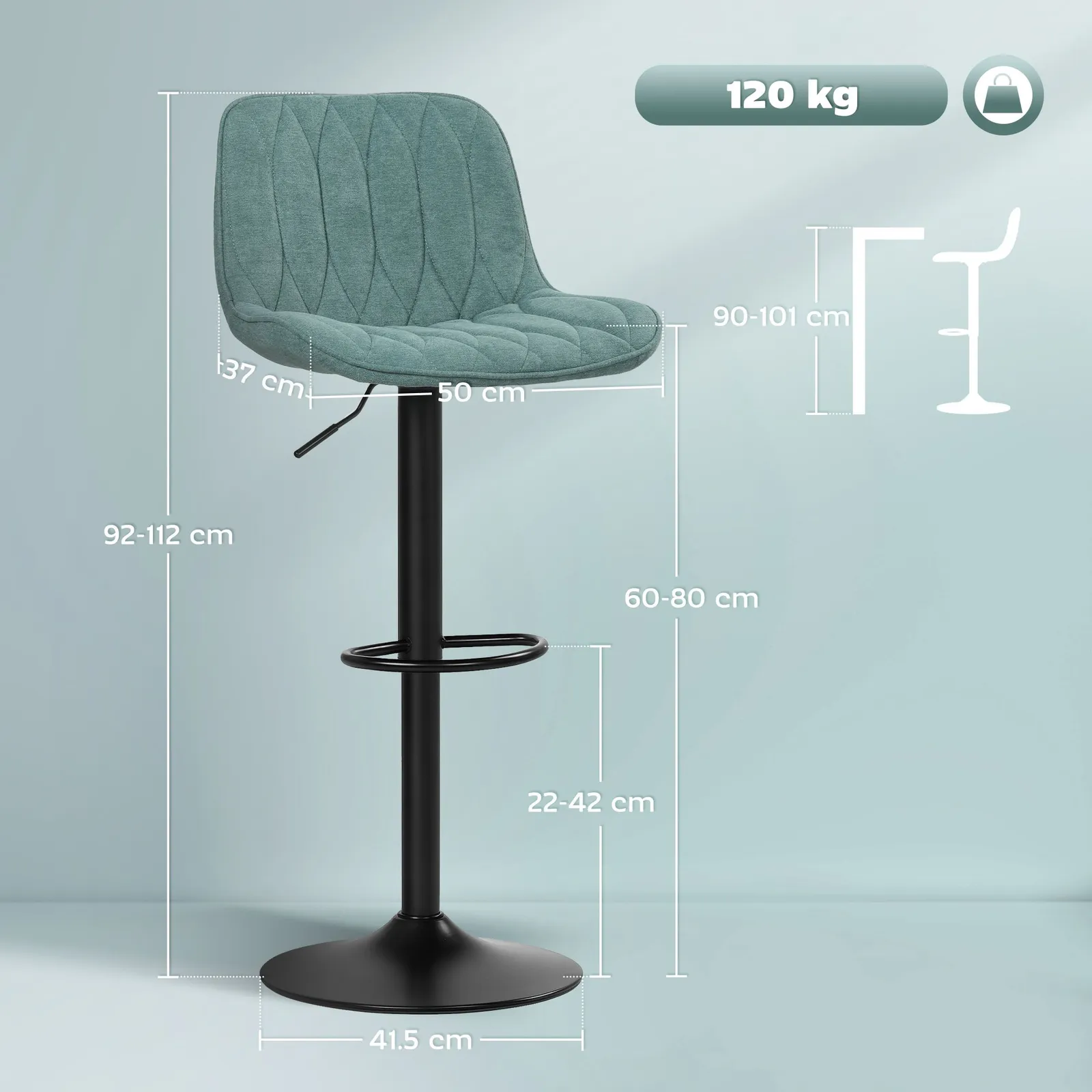 HOMCOM Bar Stools Set of 2, Modern Armless Bar Chairs in Blue 3
