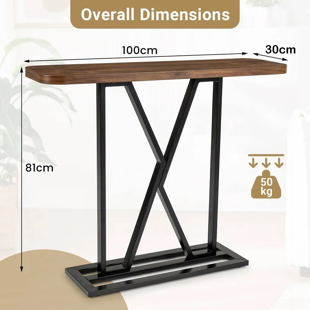 Costway Console Table 100 cm Rectangular Entryway Table Brown 2