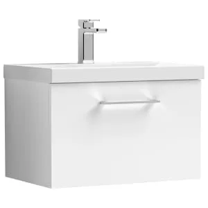 Nuie Arno White Wall Hung 1 Drawer Vanity Unit & Basin - 390 x 610mm
