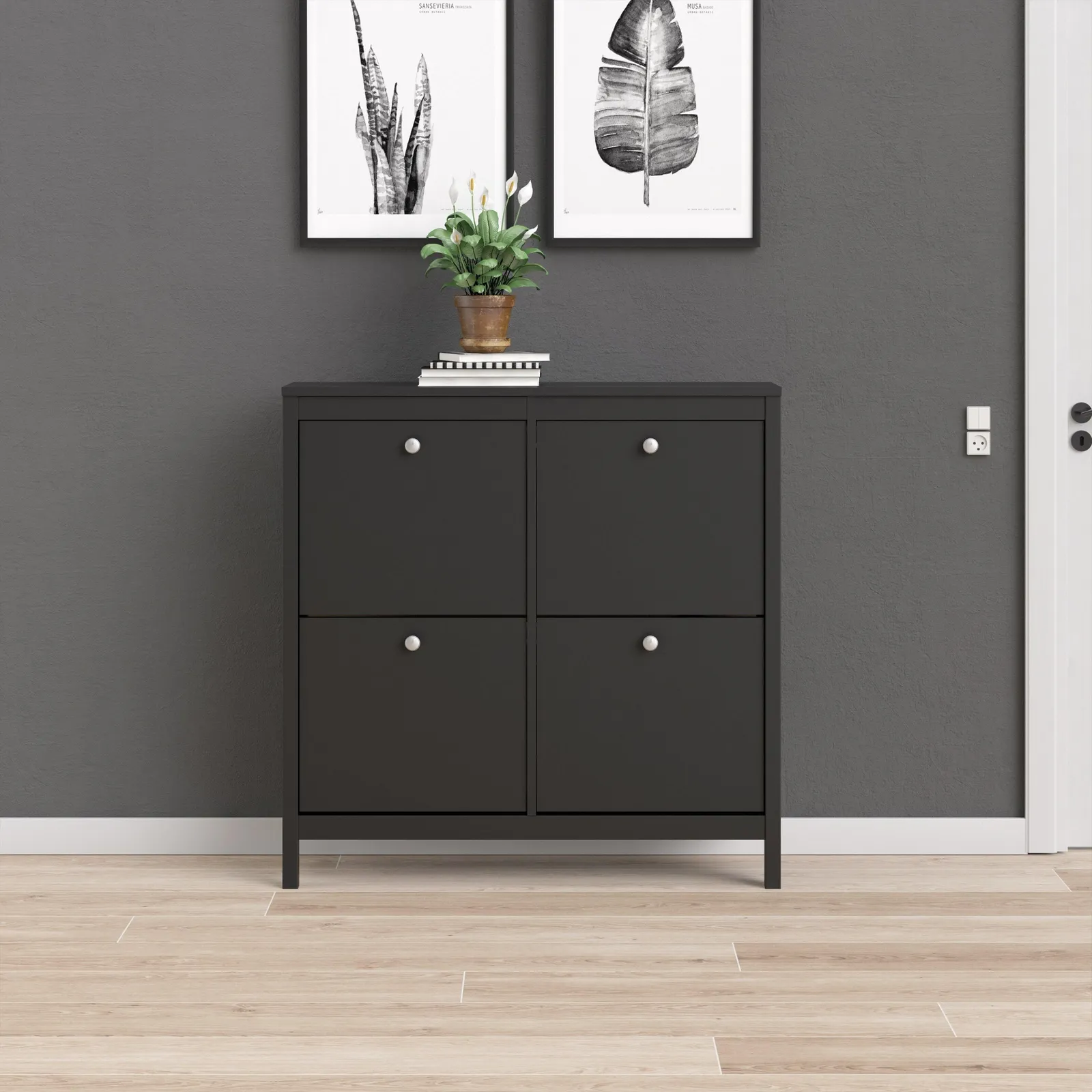 Furniture To Go Madrid Shoe Cabinet 4 Flip Down Doors in Black 6