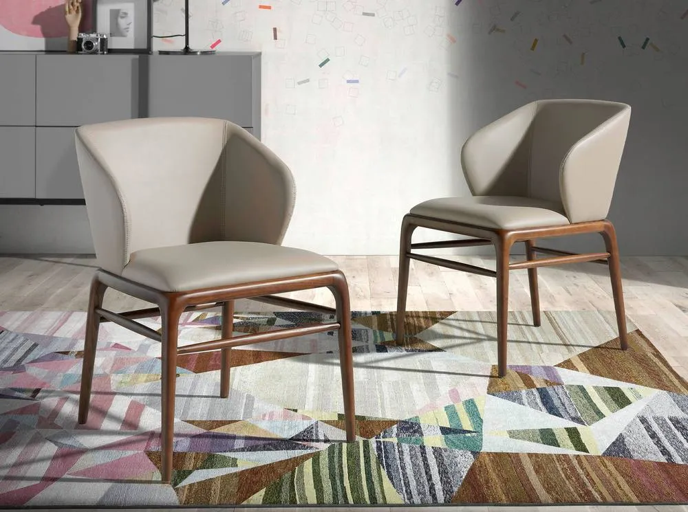 Angel Cerda Dark Mink Leatherette Dining Chair Walnut-Coloured in Beige 3