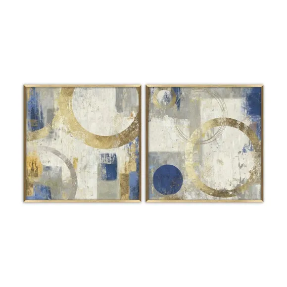 Set of 2 Abstract Blue & Gold Framed Prints 2