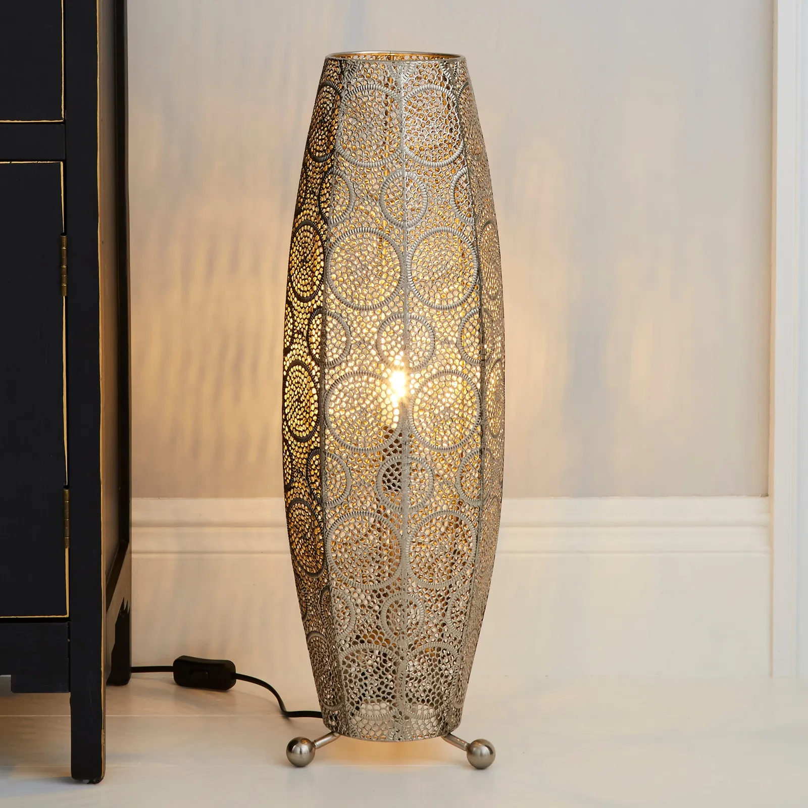 Manila Moroccan 60cm Chrome Floor Lamp Silver