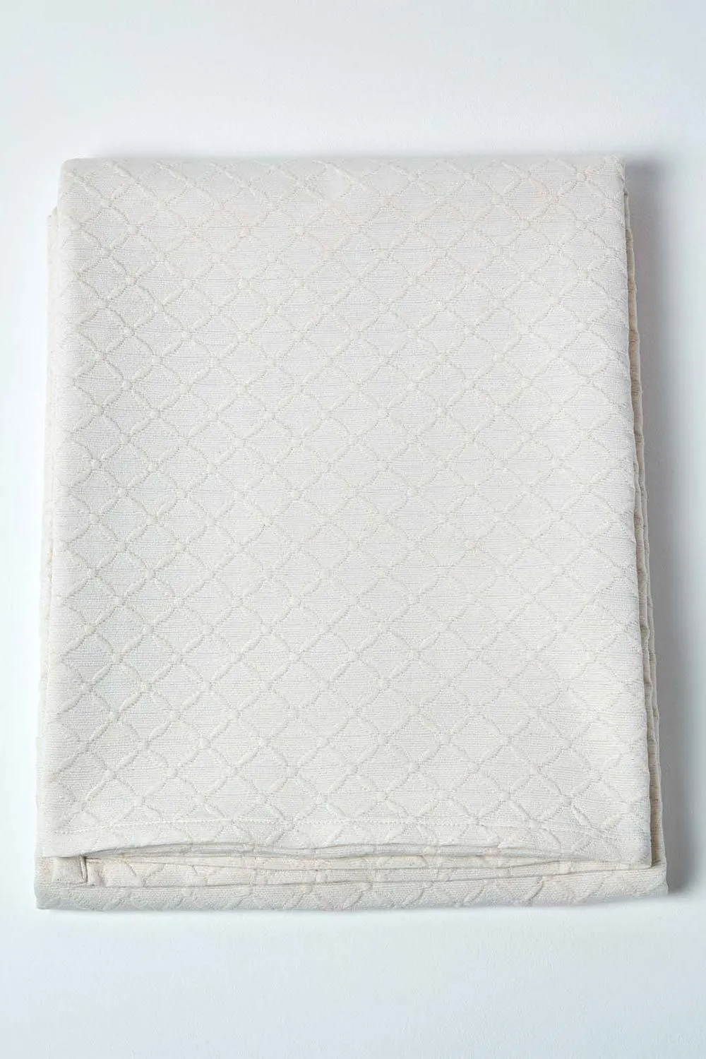 Homescapes Cotton Contemporary Diamond Pattern Bedspread in Cream 2