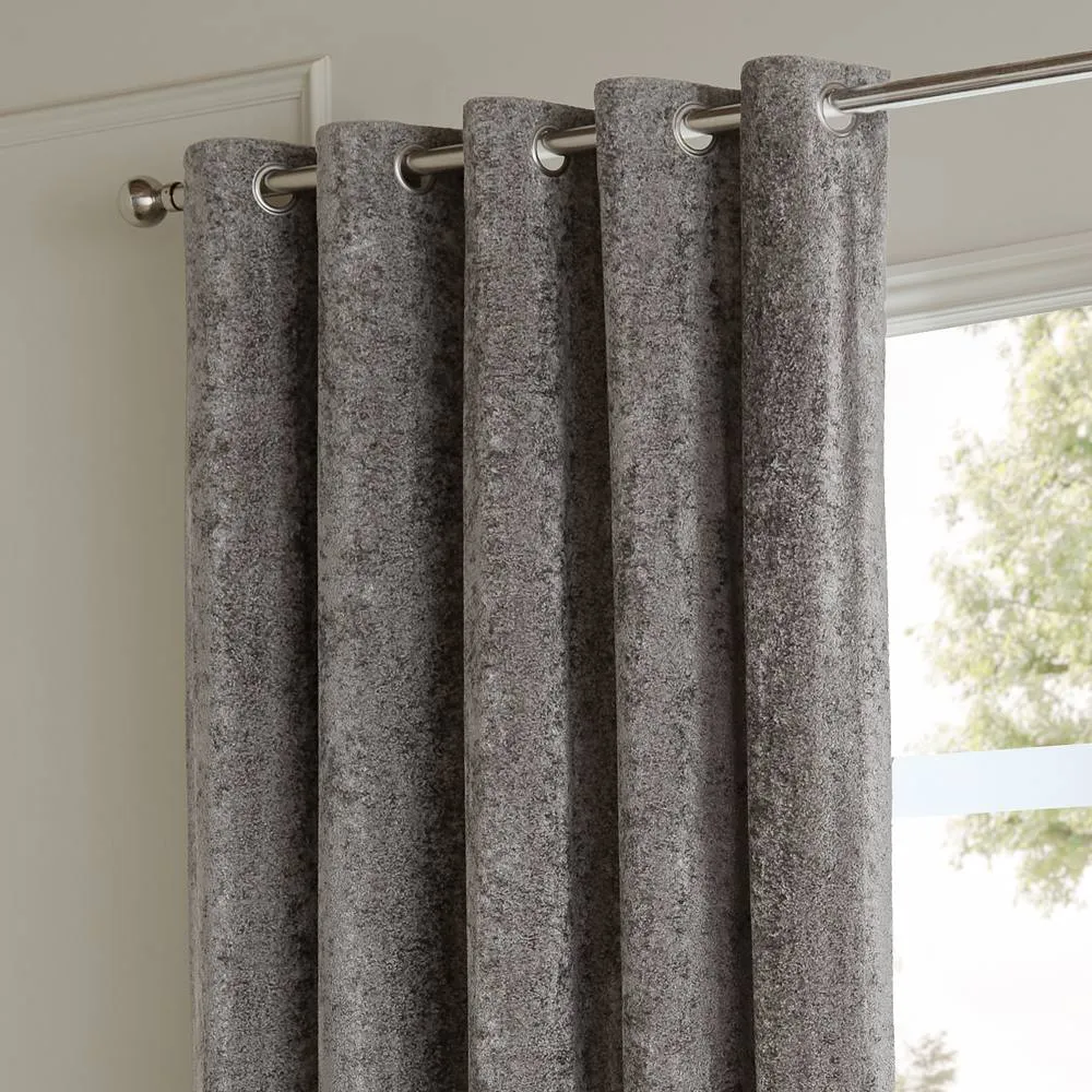 Paoletti Lustre Velvet Fully Lined Eyelet Curtain Pair in Grey 3