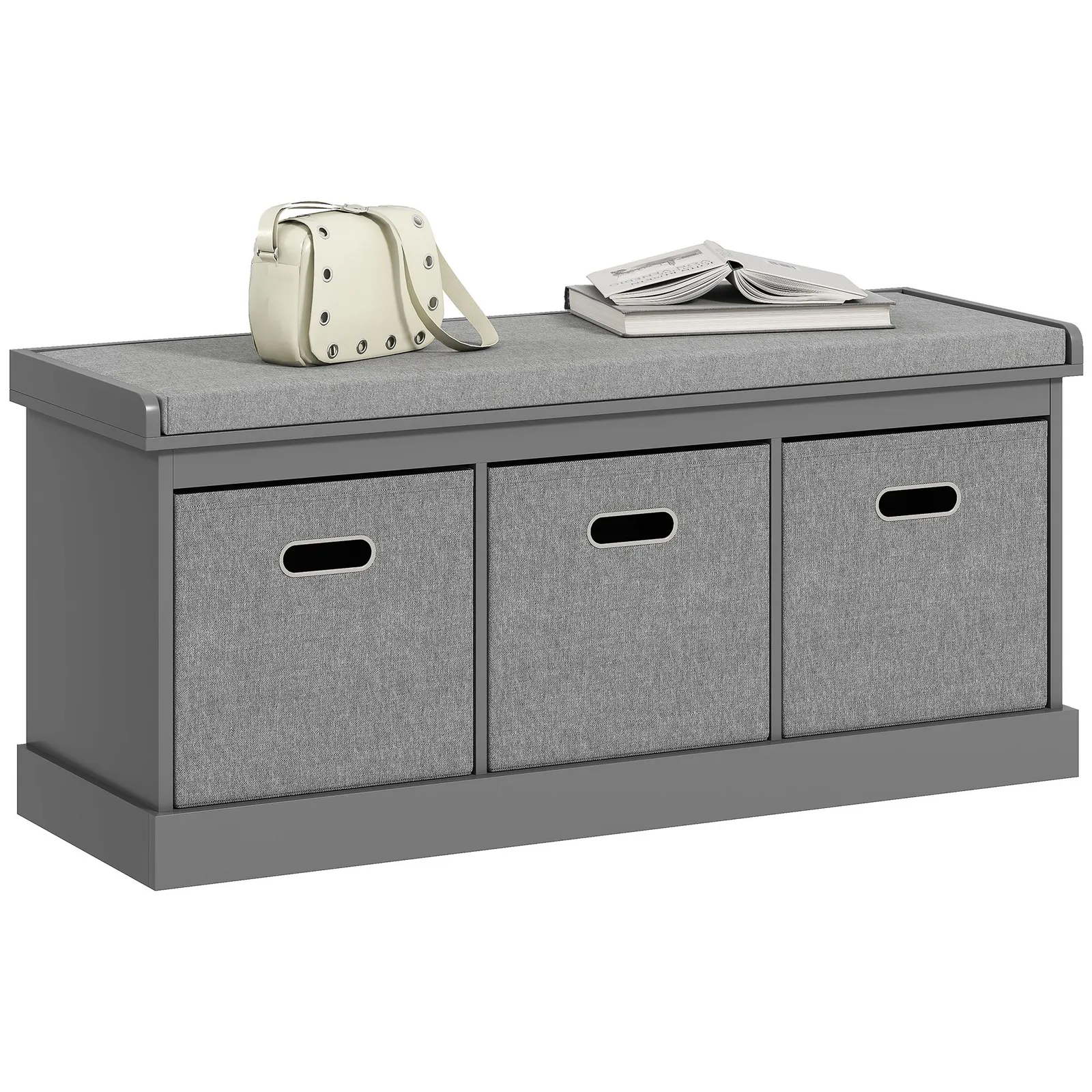 HOMCOM Shoe Bench with 3 Fabric Baskets, Shoe Storage Bench with Seat Cushion, Shoe Cabinet for Entryway, Hallway, Living Room, Bedroom in Grey 2