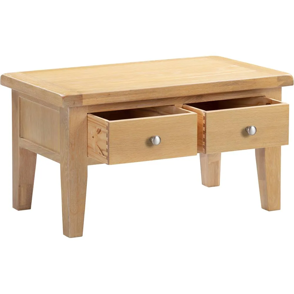 Seconique Windsor 2 Drawer Coffee Table (Fully Assembled) in Light Oak 2