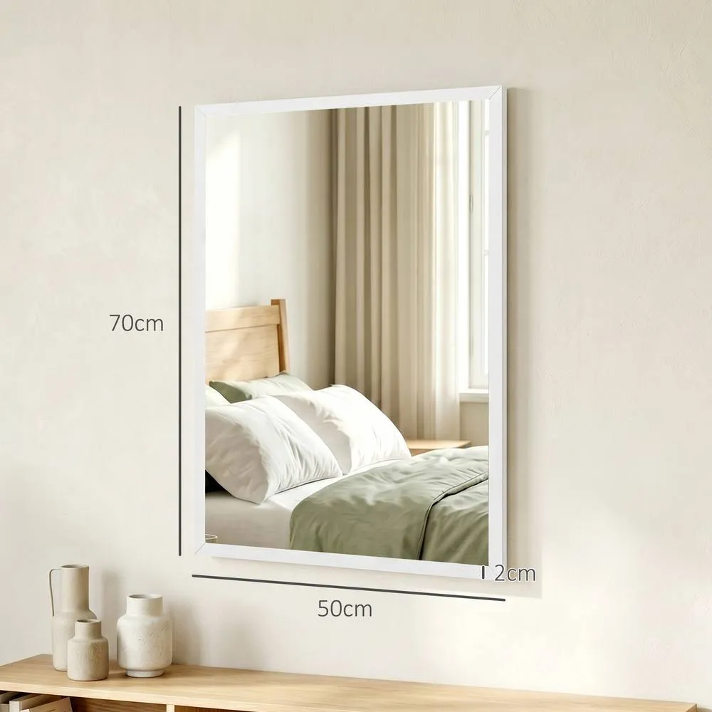 HOMCOM Wall-Mounted Bathroom Mirror, Decorative Rectangular, White 3