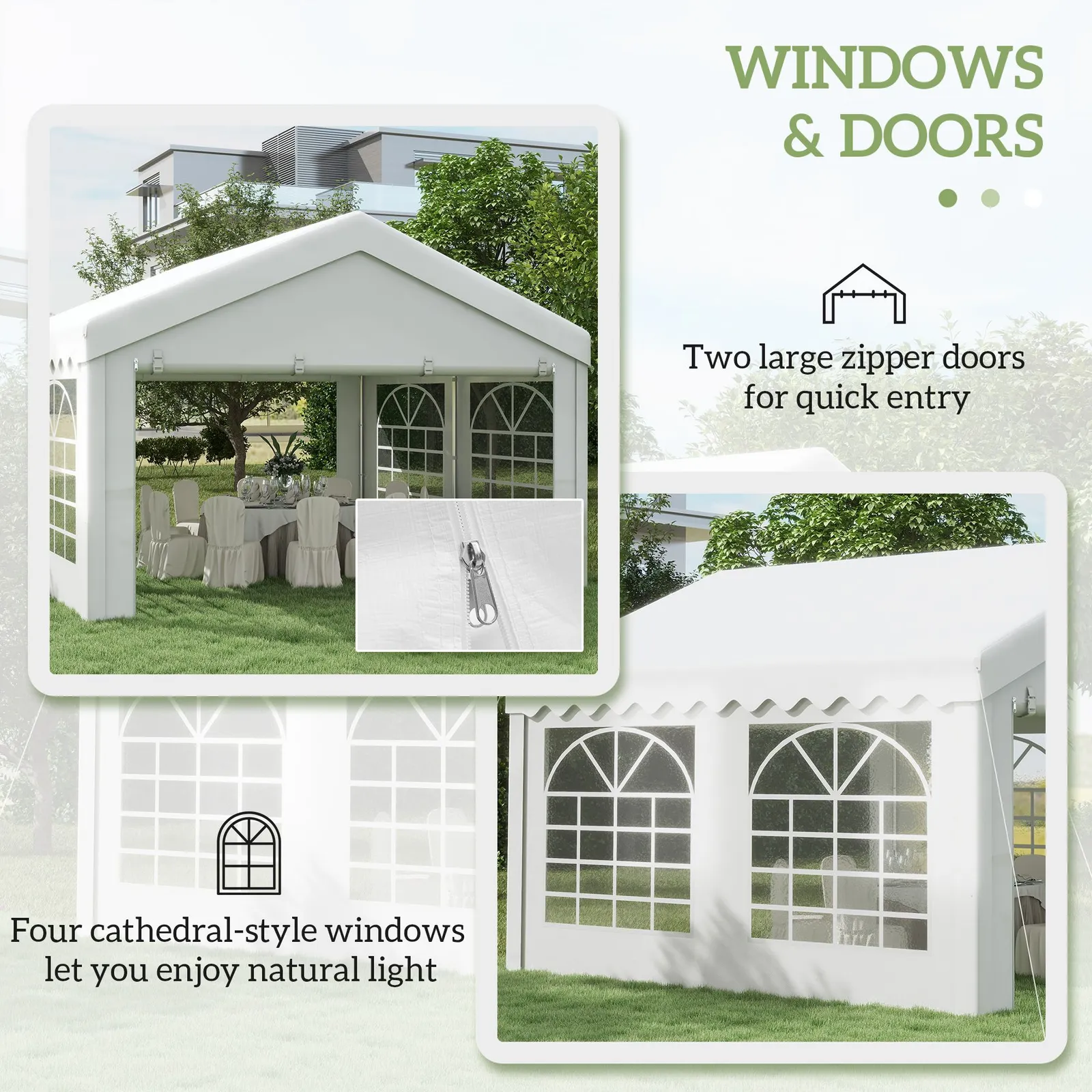 OUTSUNNY Garden Gazebo Portable Carport Shelter w/ Removable Sidewalls&Doors in White 5