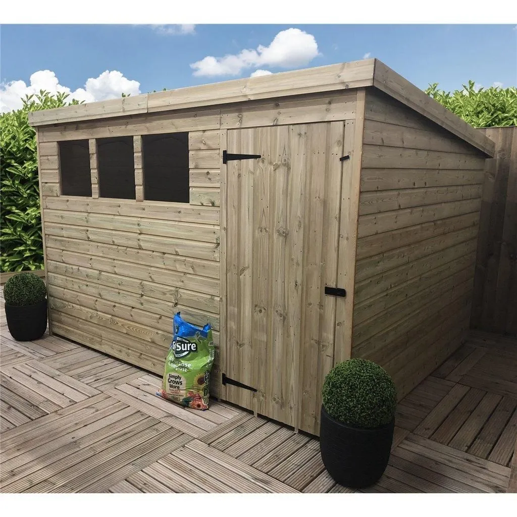 Marlborough 10 x 4 Pressure Treated Pent Garden Shed with Single Door in Natural 3