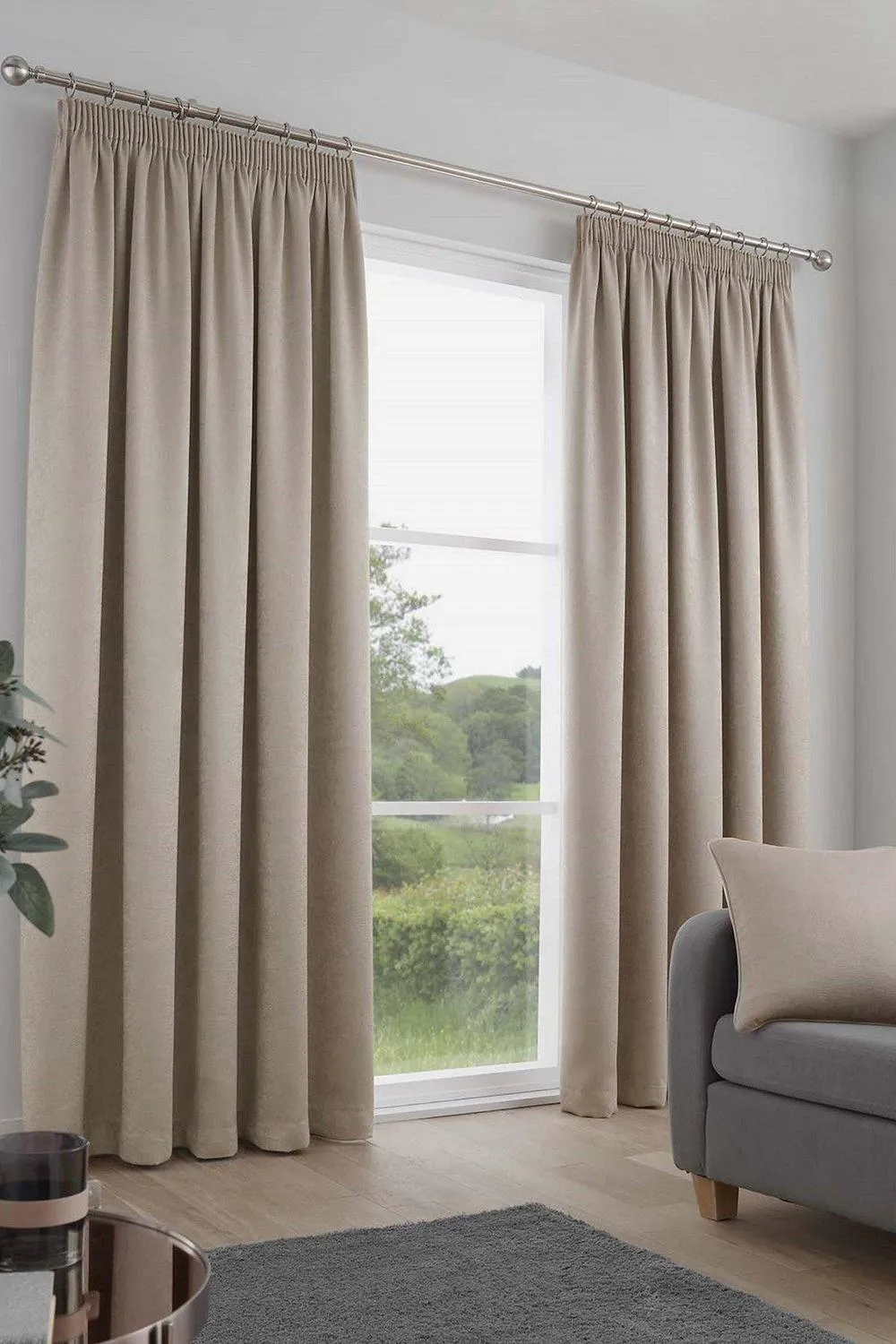 Fusion 'Galaxy' Pair of Light Reducing Thermal Effect Pencil Pleat Curtains in Natural
