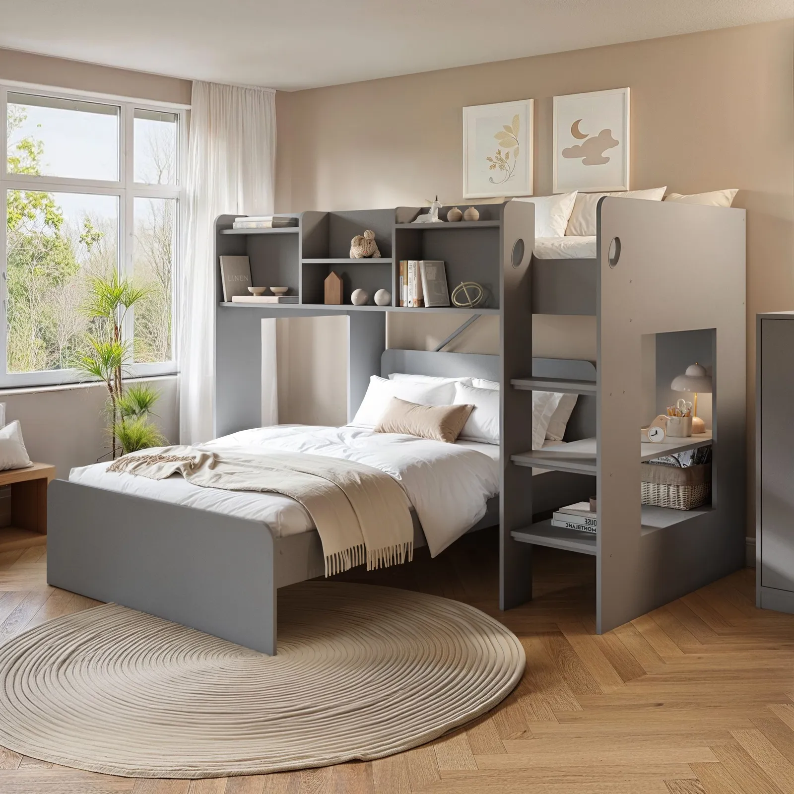 Flair Wizard L Shaped Triple Bunk Bed in Grey