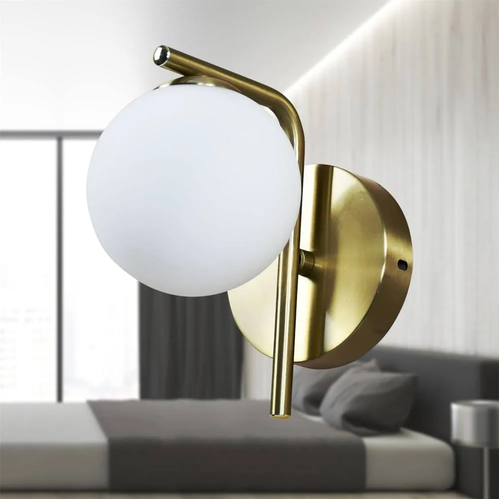 First Choice Lighting Grosvenor - Satin Brass Wall Light with Glass Globe in Gold 6