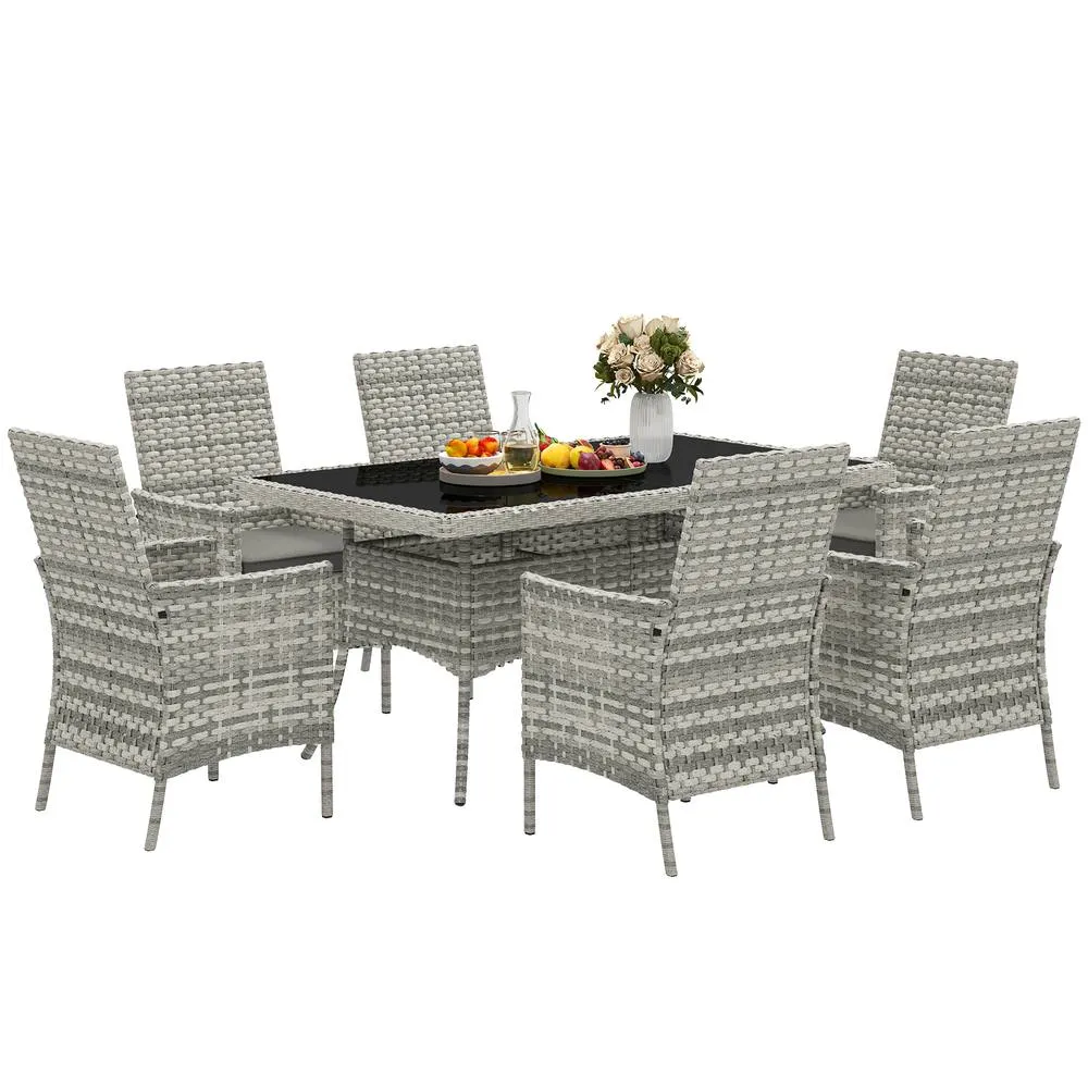 OUTSUNNY 6 Seater Rattan Garden Furniture Set with Cushions, Mixed-Grey in Dark Grey 2