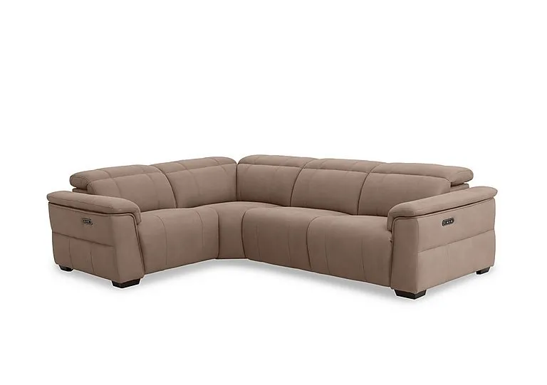 Inca Fabric Double Power Recliner Left Hand Facing Corner Sofa with Power Headrests - Manhattan Nutmeg - Sofas and Armchairs - In Time for Christmas