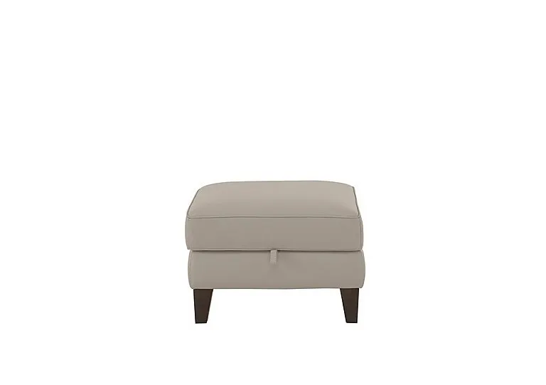 Brondby Leather Storage Footstool - Silver Grey