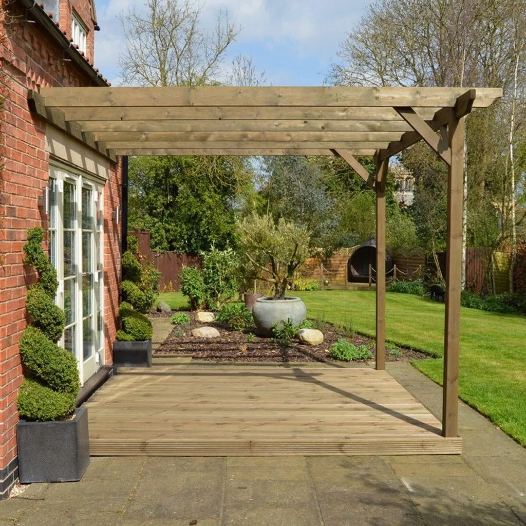 Rutland County Garden Furniture Ltd Wall Mounted Garden Pergola & Decking Kit, L480 x W480 cm, Brown 1