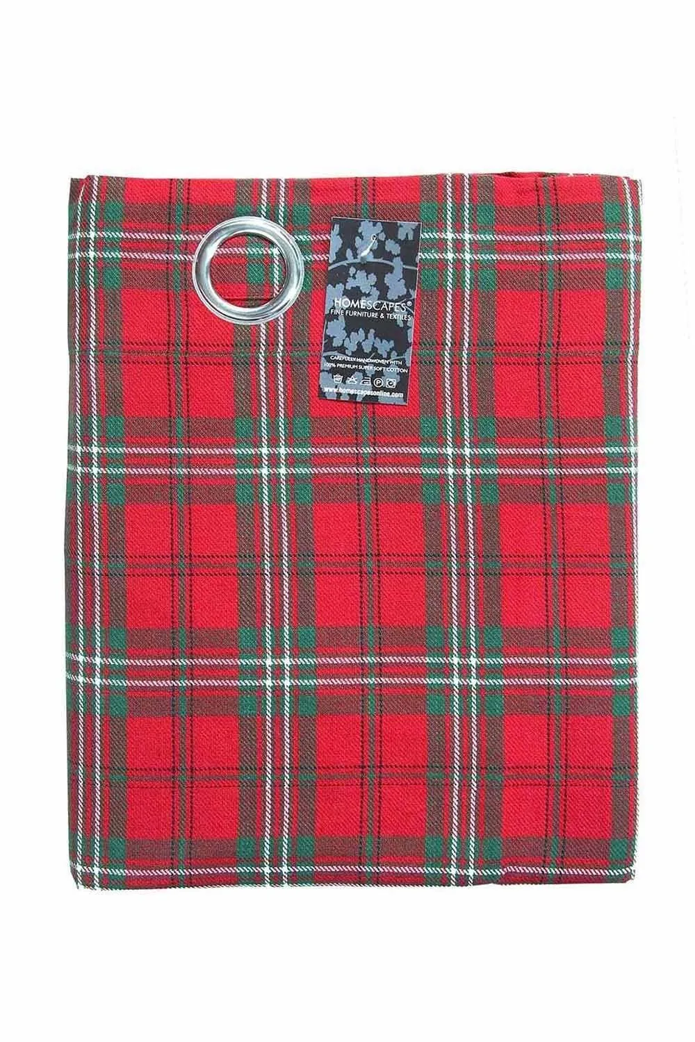Homescapes Edward Tartan Check Ready Made Eyelet Curtain Pair in Red 3