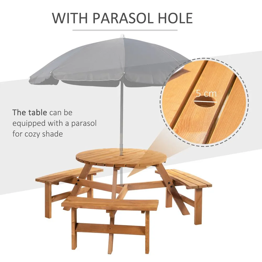 OUTSUNNY 6 Person Fir Wood Table Bench Set Outdoor Garden Patio, Brown in Natural 4