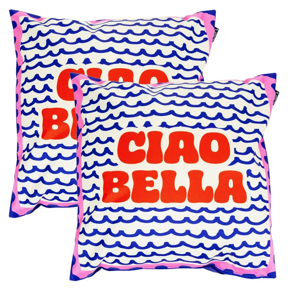 icon 2 Pack Cushion 43x43cm Ciao Bella Print in Blue