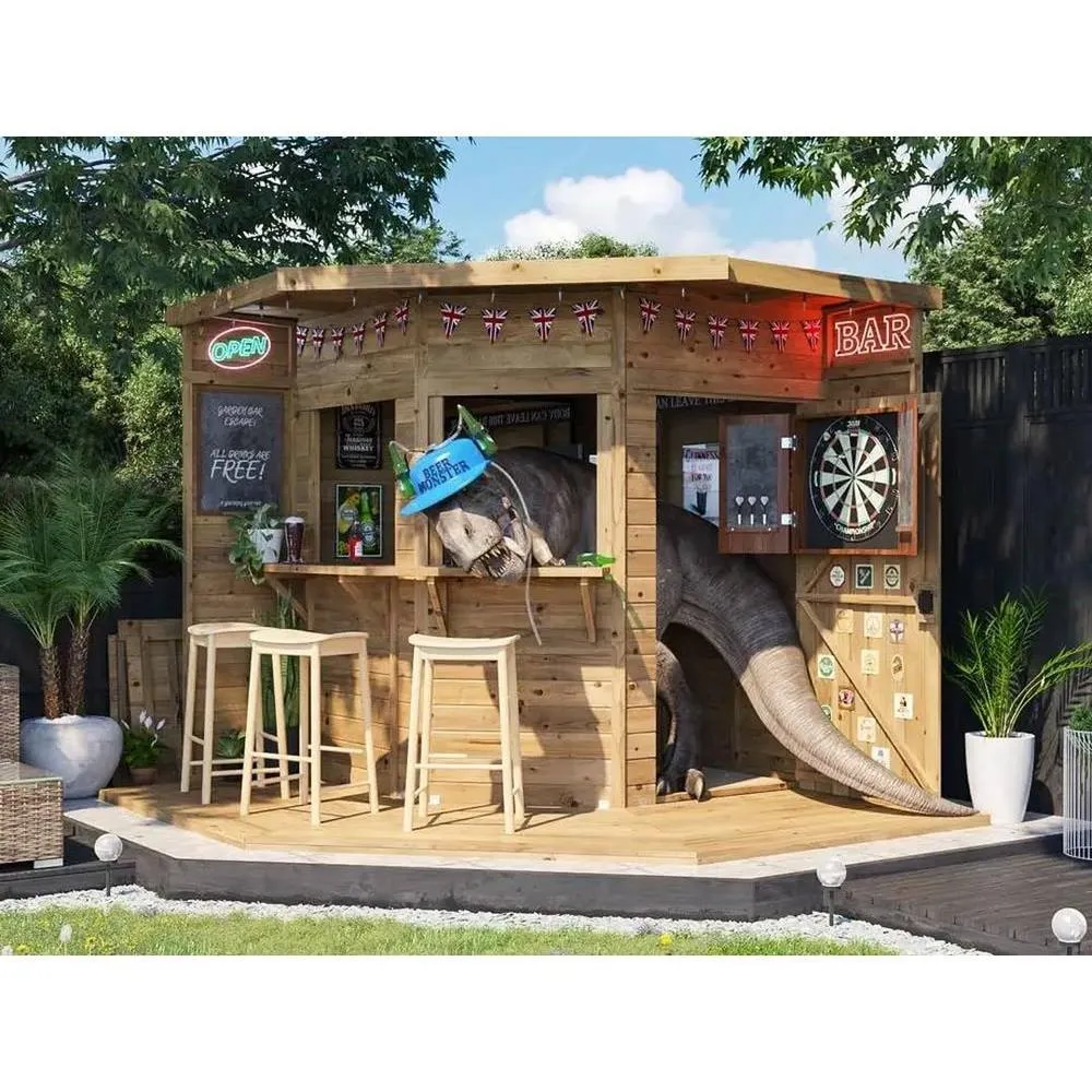 Dunster House Corner Garden Bar 2.4m x 2.4m Pressure Treated Hangover Fully Loaded in Brown 4