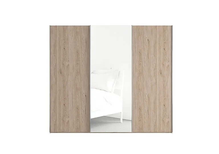 Oxford 3 Door Sliding 250 cm Wardrobe With Central Mirror - Holm Oak
