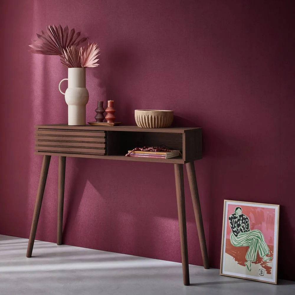 sweeek 100cm scandi-style console, grooved wood effect in Dark Brown 4