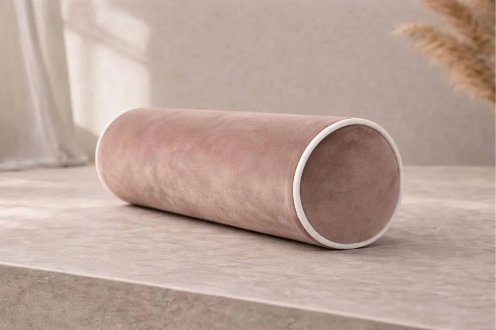 HOB Furniture Bolster Cushion with White Piping in Dusty Pink