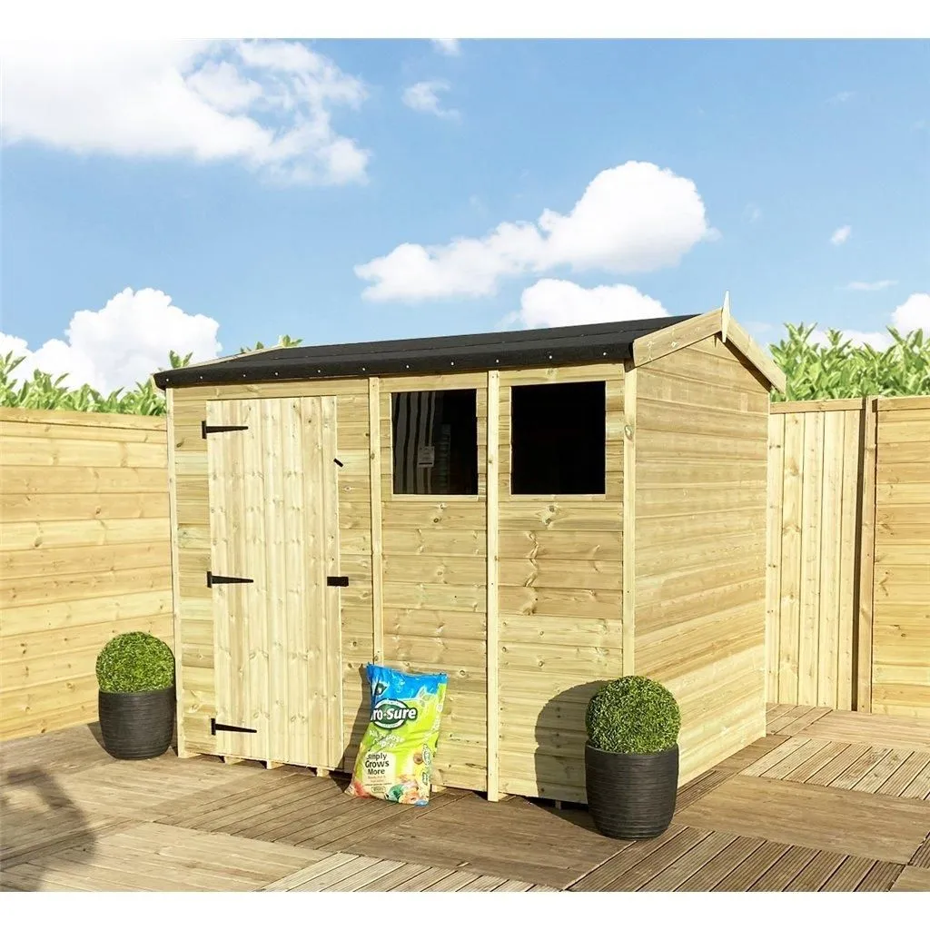 Marlborough 8 x 5 Pressure Treated High Eaves Reverse Apex Shed with Single Door in Natural