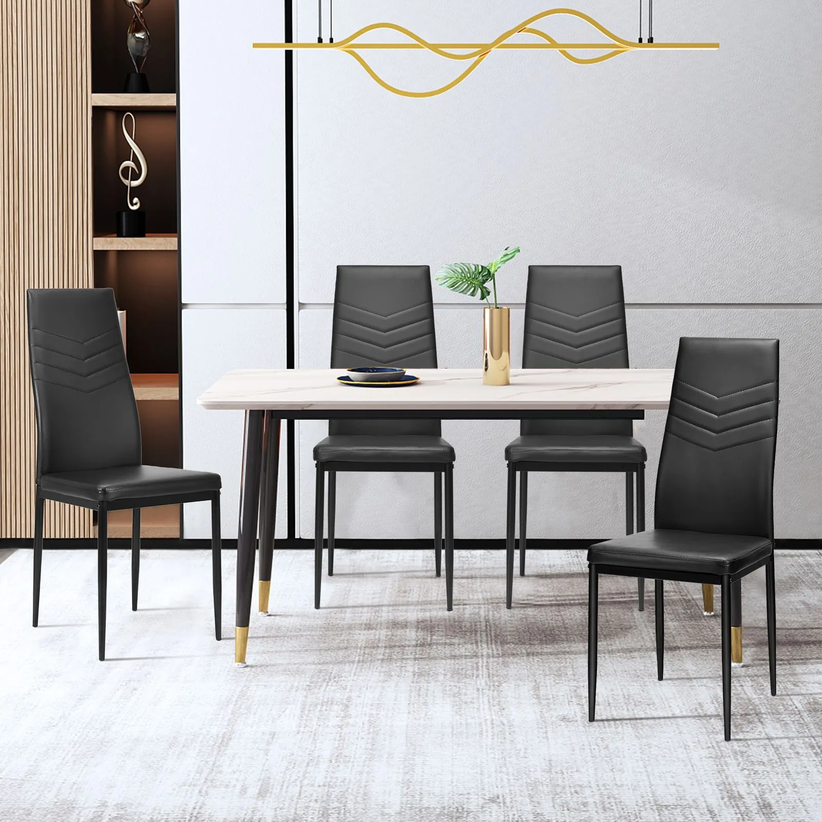 Costway Set of 4 Dining Chairs Padded Seat High Back Armless Accent Dining Side Chairs in Black 5