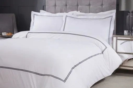 New Edge Blinds Carlton Embroidered Duvet Set in Grey