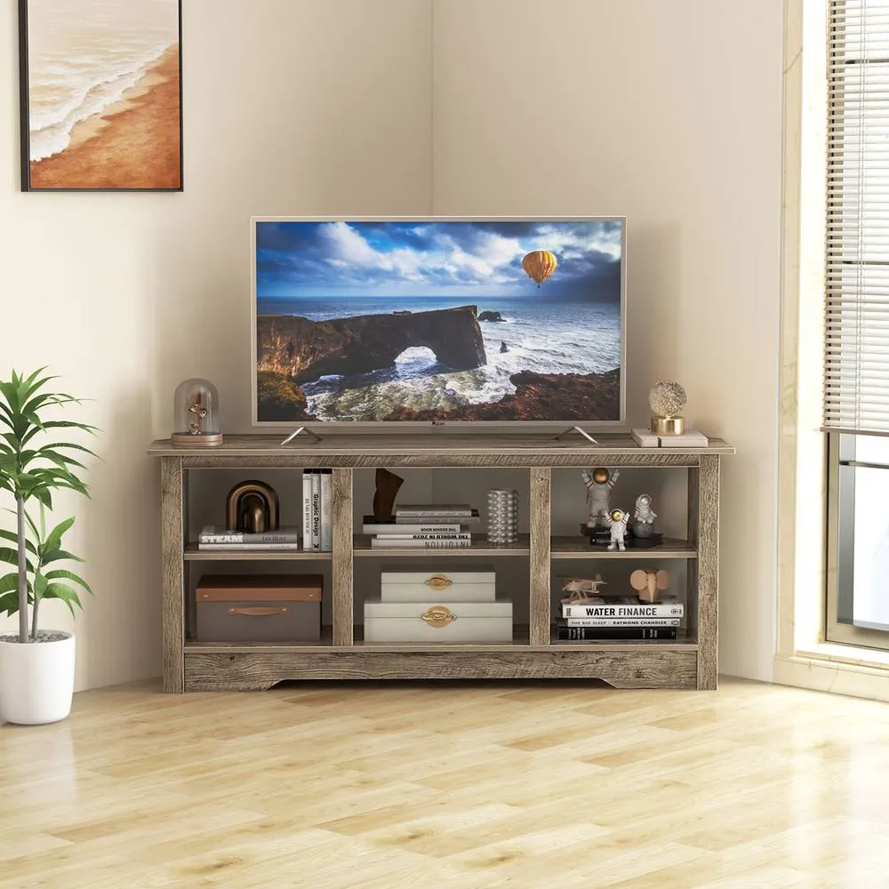 Costway Media Entertainment Center TV Stand for TVs up to 65 Inches-Grey in Grey 3