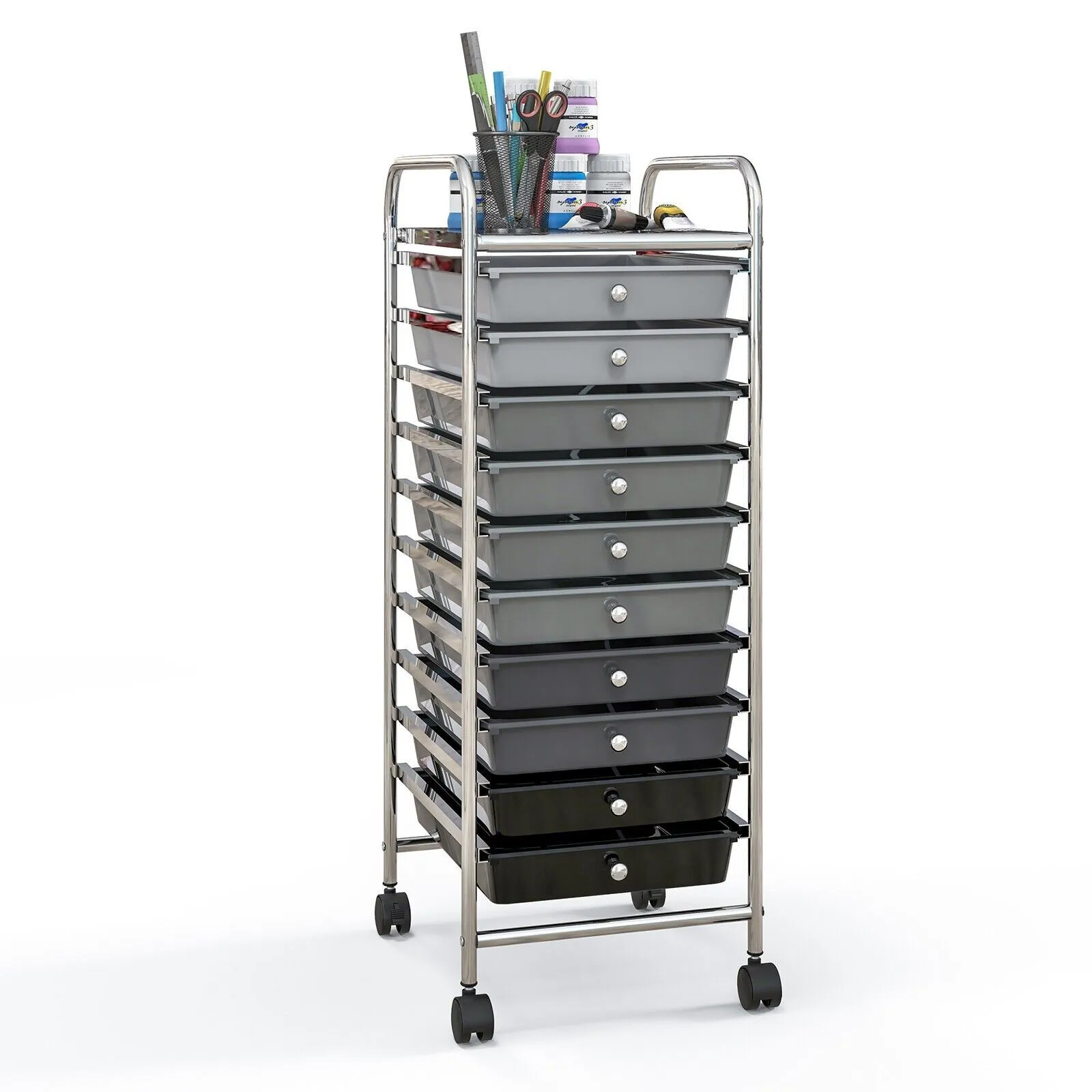 Costway 10 Drawers Storage Trolley Mobile Rolling Utility Cart Home Office Organizer in Grey
