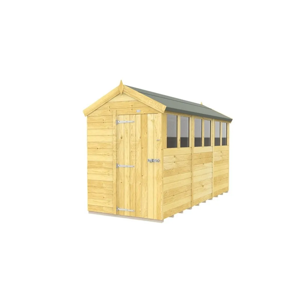 Buttercup Farm 5 x 12 Feet Apex Shed - Single Door W/ Windows - L358 x W147 x H217 cm in Brown