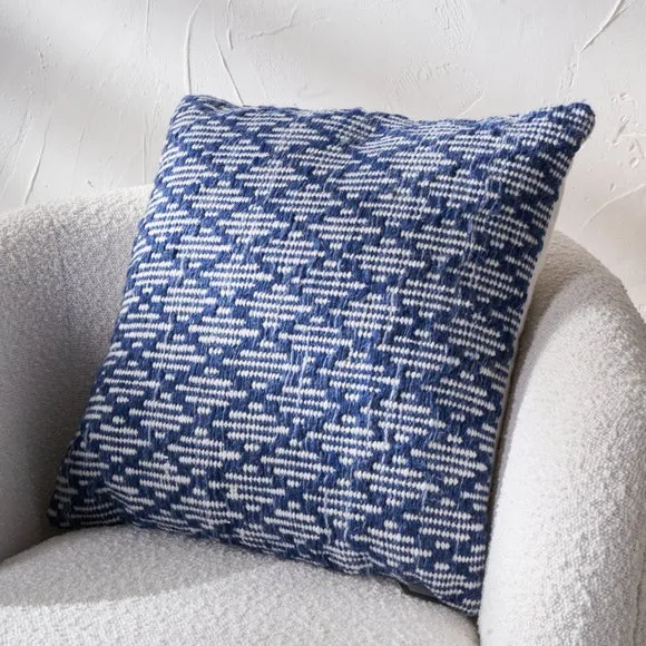 Set of 3 Denim Blue Ikat Square Scatter Cushions