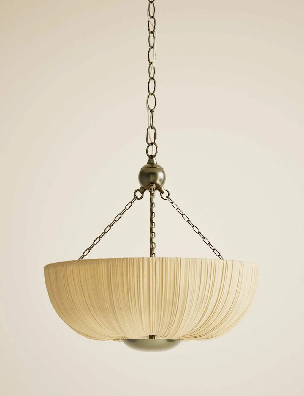 M&S Pleated Fabric Uplighter Pendant Light Antique Brass