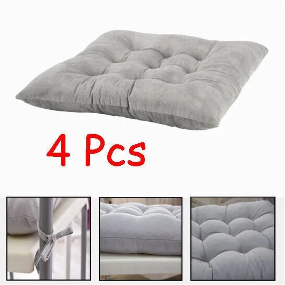 Kelvenix grey 4X Chair Seat Pads Cushions Tie on Dining