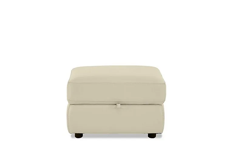 Leather Storage Footstool - BV Bisque