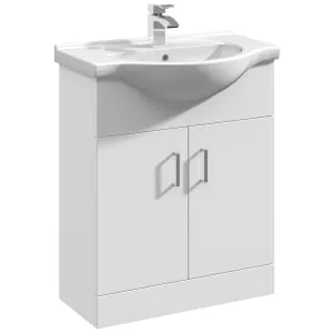 Nuie Mayford White Gloss Vanity Unit & Round Basin - 836 x 650mm