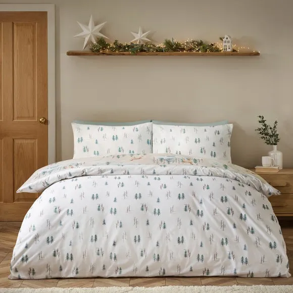 Catherine Lansfield Christmas Deer 100% Brushed Cotton Duvet Cover & Pillowcase Set 2