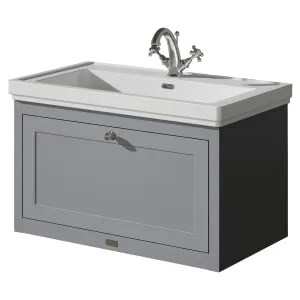 Bayswater Hartleigh Plummett Grey Traditional Wall Hung Vanity Unit & 1 Tap Hole Traditional Recessed Basin - 800mm 2