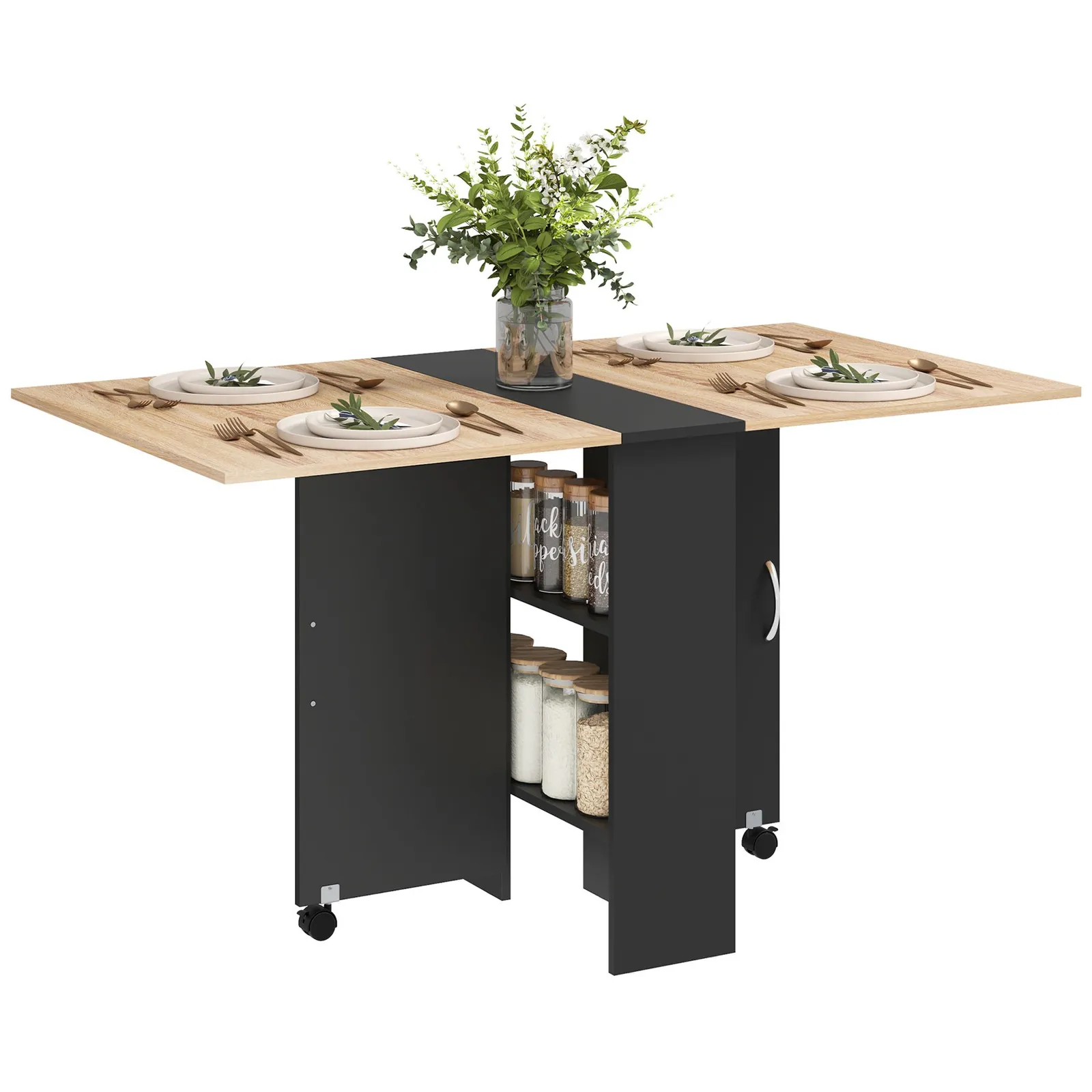 HOMCOM 80-140 cm Folding Dining Table for 4-6 Drop Leaf Table in Black 2