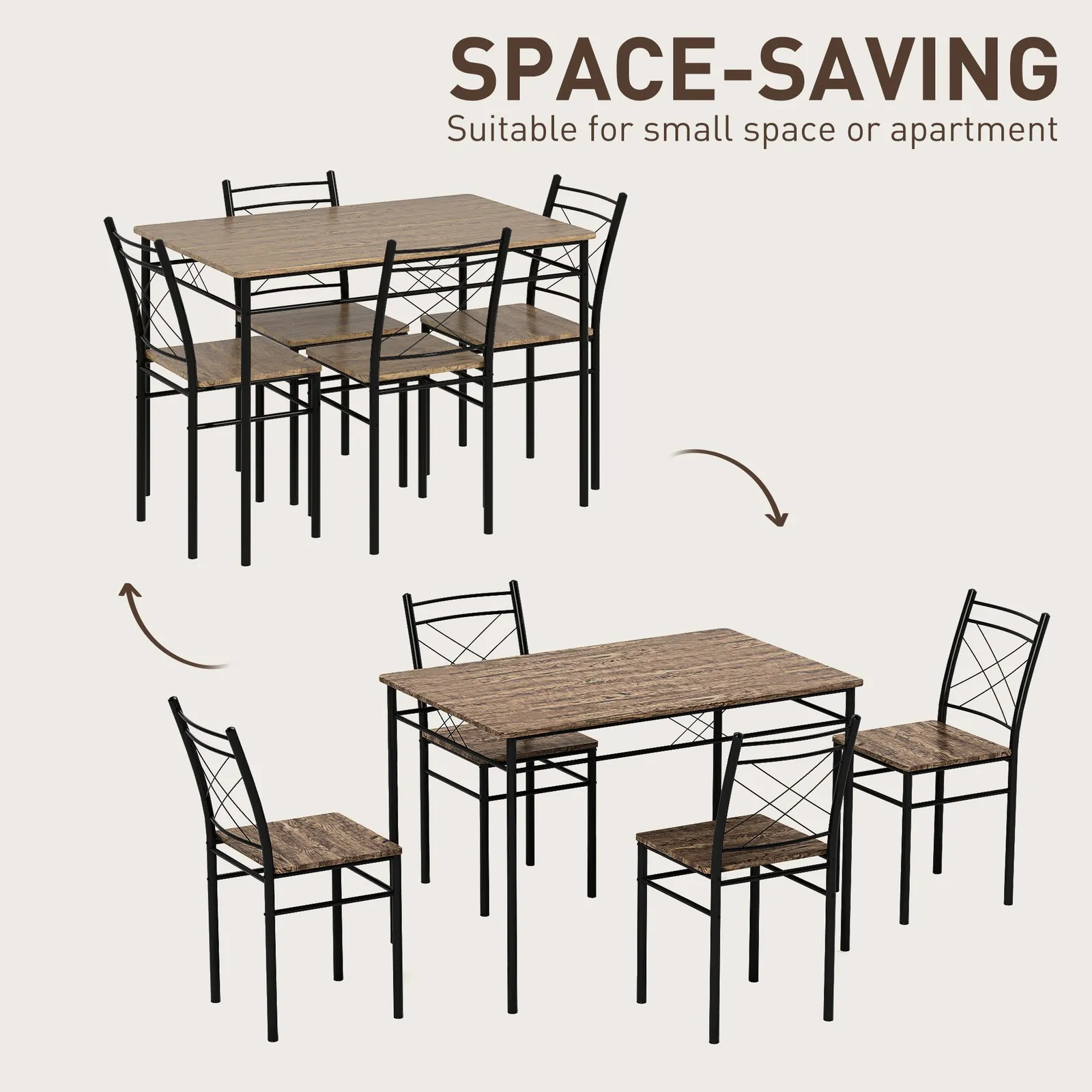 HOMCOM 5 Piece Dining Table & Chairs Set, Space Saving, Oak in Light Oak 5