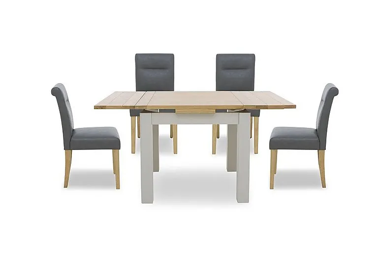 Lewis Small Draw Leaf Extending Dining Table and 4 Roll Back Faux Leather Chairs - Dark Grey