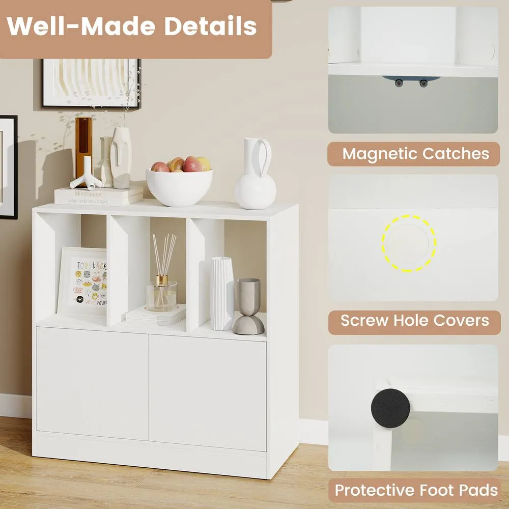 Costway 3-Cube Bookcase 3-Tier Bookshelf w/Cabinet Modern Storage Organizer in White 4
