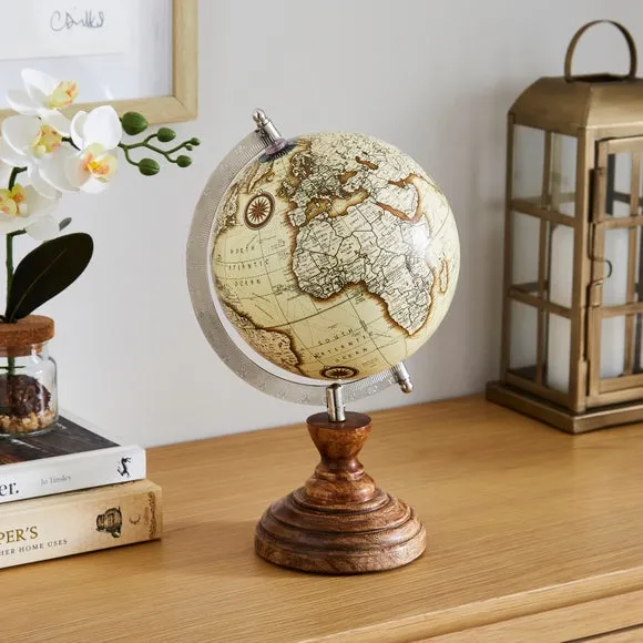 Vintage Style Globe with Mango Wood Base
