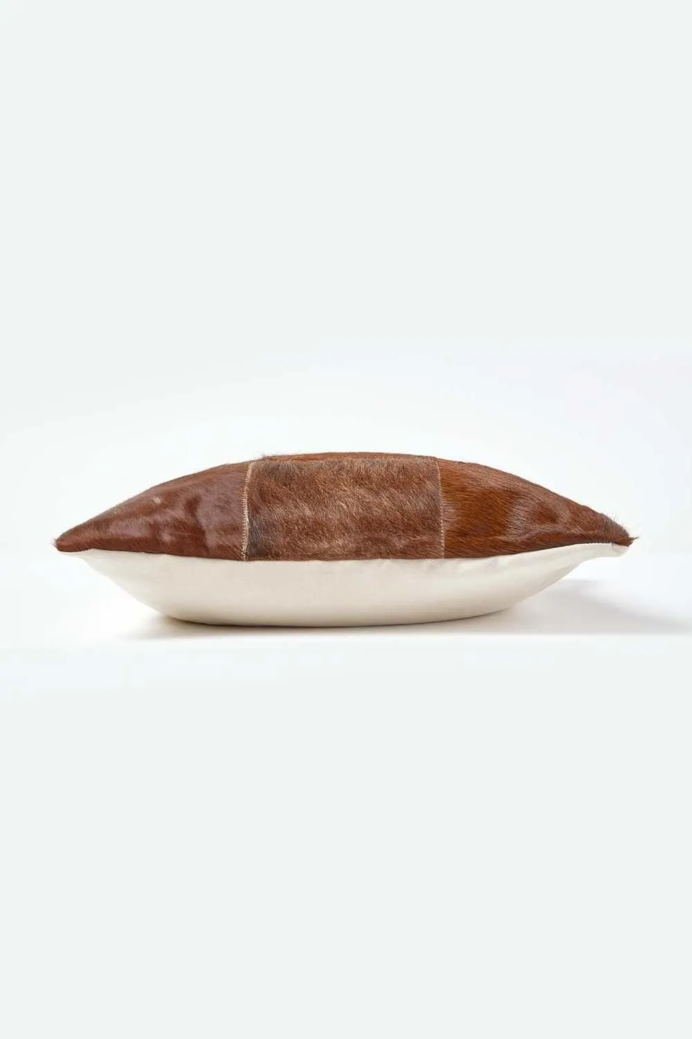 Homescapes Beige Real Leather & Goat Hair Large Check Cushion with Feather Filling 2
