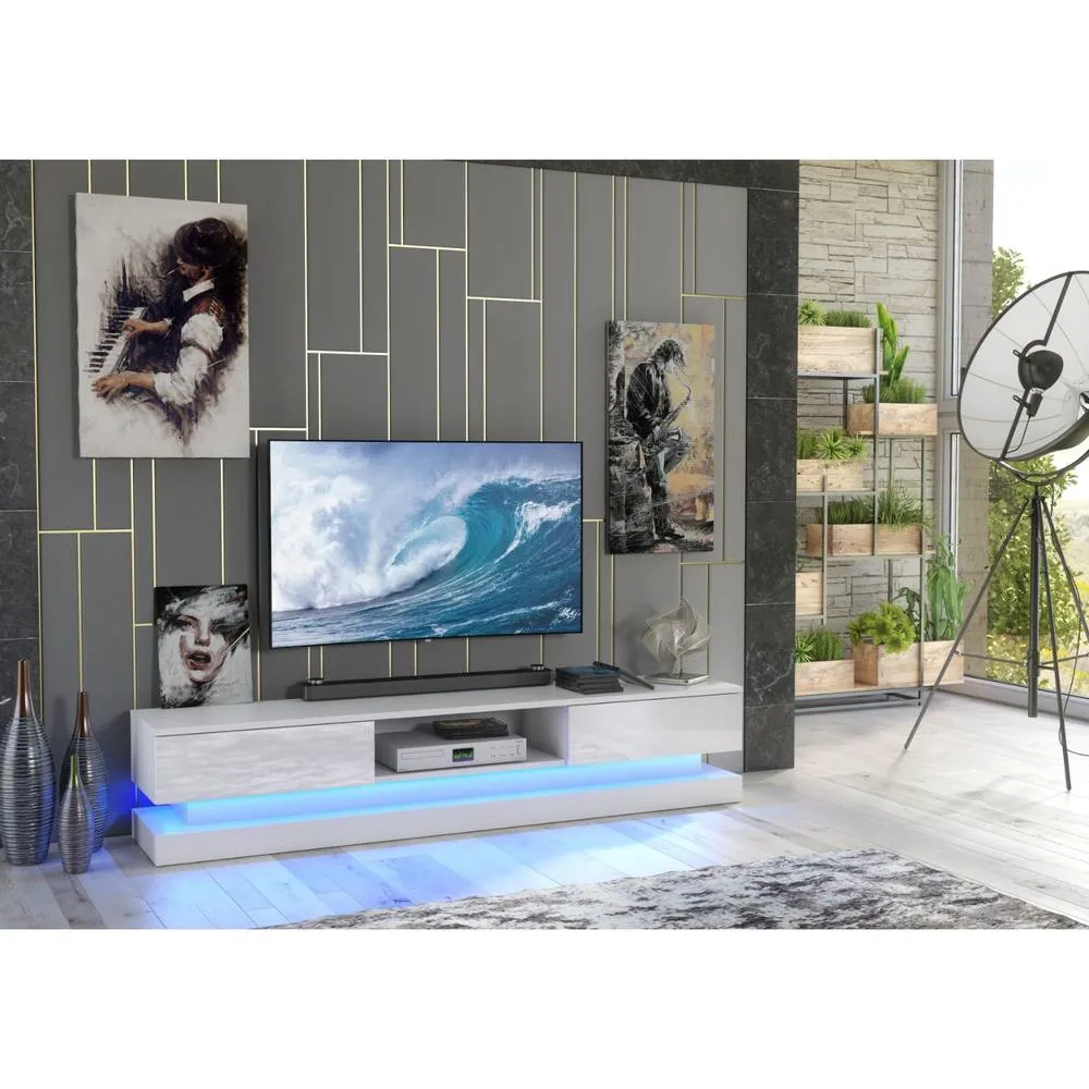 Creative Furniture Bloom TV Unit 180cm - White with Gloss Doors & LED Lights 2