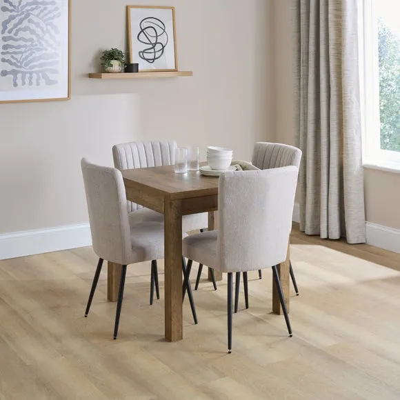 Fulton 4-6 Seater Fliptop Pine Effect Dining Table with 4 Taylor Natural Dining Chairs