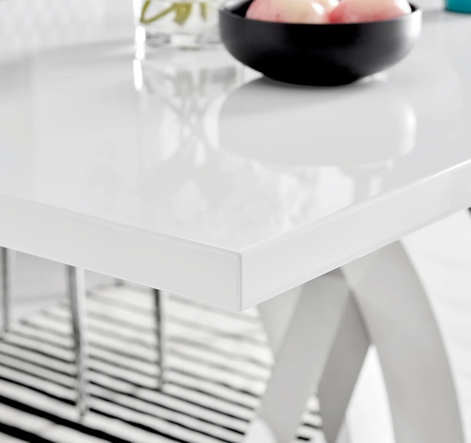 FurnitureboxUK Atlanta 6 White Dining Table & 6 Falun Silver Leg Chairs in Blue 4